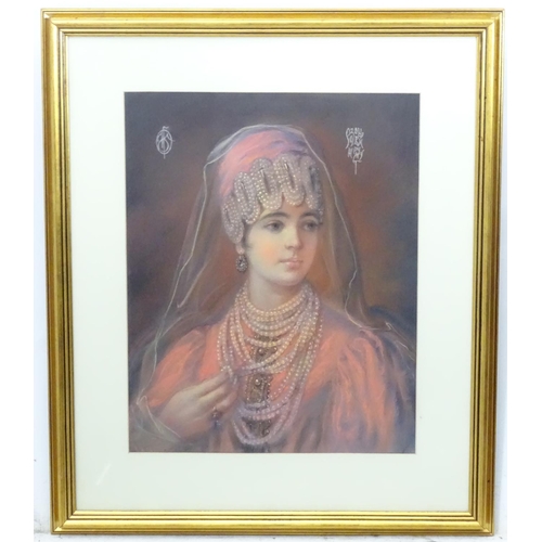 12 - Marina Kuznetsova, (b.1963) Russian. Pastel Pink pearls, Portrait of a Russian lady wearing headdres... 