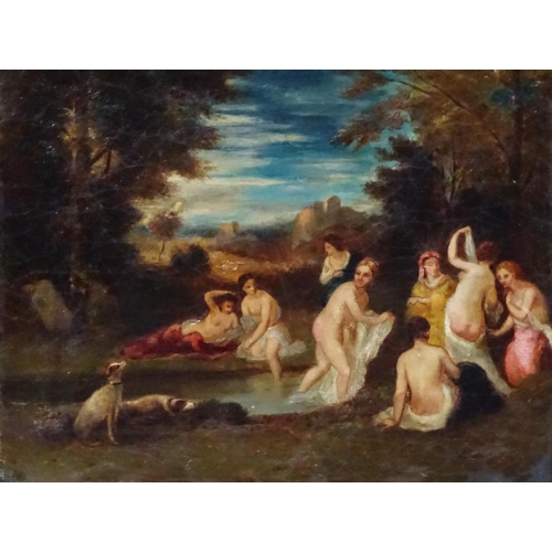 120 - XVIII Classical School, Oil on canvas, Maidens bathing,  With a period fielded and braced stretcher ... 