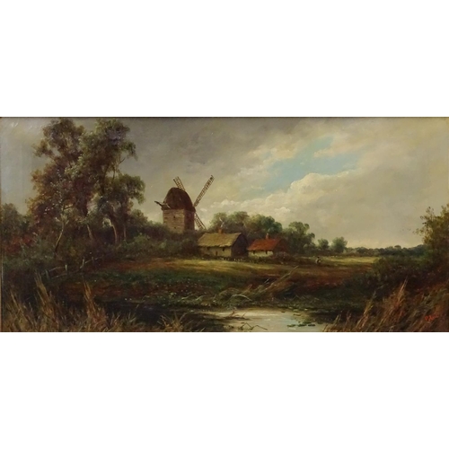 130 - Peter Leslie (1877-?), Oil on canvas, English landscape, Signed in red lower right. 15 x 30''