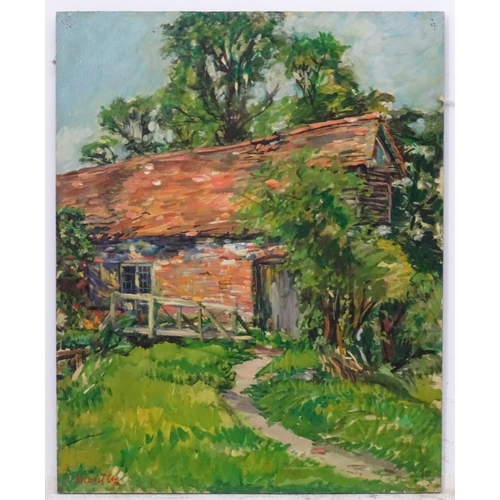 139 - Nancy Weir (Sheppard) Huntly (1890-?), Oil on board, '''Old Mill'' Blewbury, Berkshire', Signed in r... 