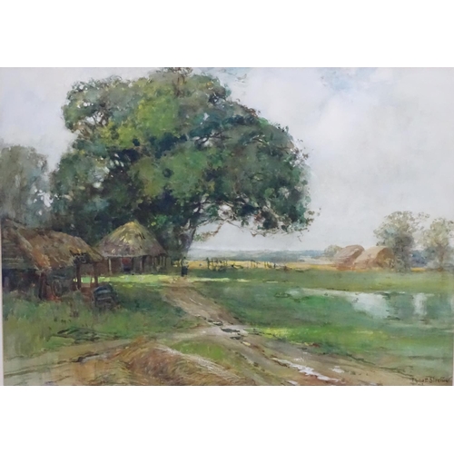 147 - Philip Eustace Stratton (1865-1919), Watercolour, Old Farm yard buildings in a landscape, Signed low... 