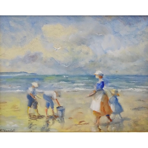 150 - M.J. Rendell (c1938 ), Oil on board, a pair, Figures on beach, Both signed lower left. Each 8'' x 10... 