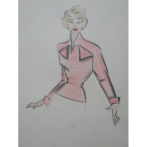 156 - Fashion Designs, Miss M Landman circa 1954 vintage Zara Fashion Designs, Pencils on paper, Dior New ... 