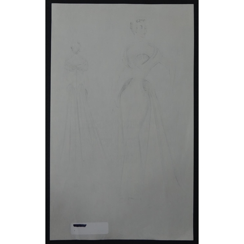 157 - Fashion Designs, Miss M Landman circa 1954 vintage Zara Fashion Designs, Pencils on paper, Evening G... 