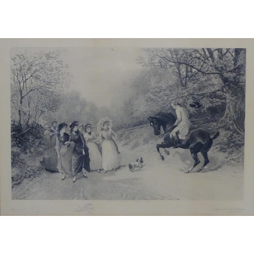 167 - Heywood Hardy (1842 - 1933) A signed engraving with border illustration 8 ladies and gentleman on ho... 