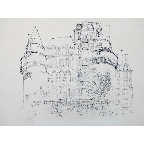 168 - After Raoul Dufy (1877-1953), Monochrome print  870/1000, ' Le Chateau de Brissac ', Numbered in pen... 