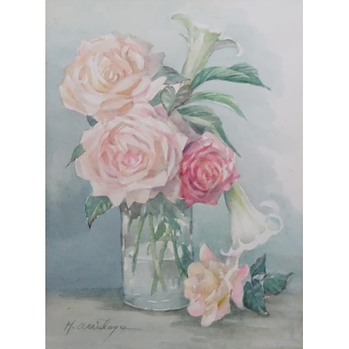 18 - Margaret Irene Chadwick Arridge  (1921) South Africa, Watercolour, Roses in a vase, Signed  lower ri... 