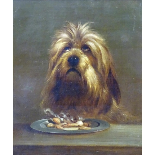 26 - XIX English Canine School?Oil on canvas,  A pair of Dog paintings,  Before and After Dinner showing ... 