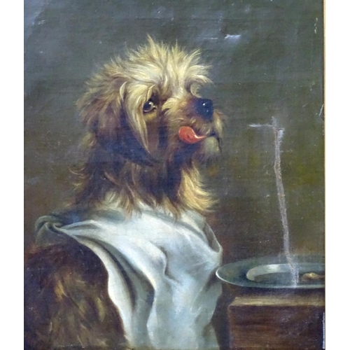 26 - XIX English Canine School?Oil on canvas,  A pair of Dog paintings,  Before and After Dinner showing ... 