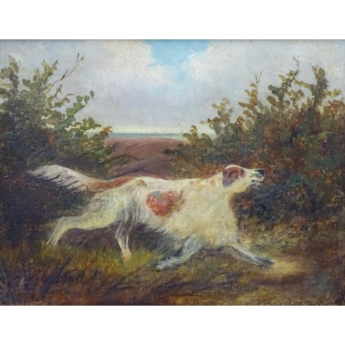 31 - E Gastard XX English School, Oil on canvas, A dog in a landscape,? Signed lower left. 7 x 9''