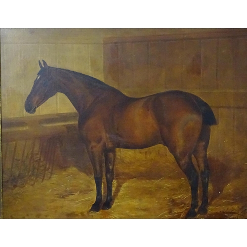 32 - Walter Harrowing (c.1838-1913), Equine School,  Oil on canvas,  Portrait of a bay horse in a stable,... 