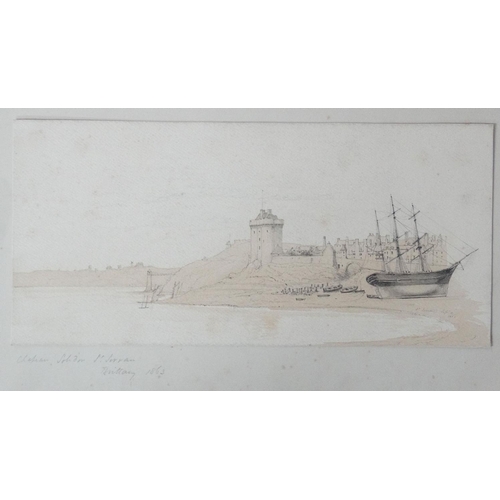 52 - S.G Paget 1863, Pencil and wash, ' St Servan , Brittany ' Ship and boats on the shore, Signed and ti... 