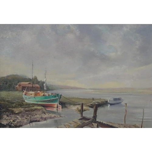 58 - Mid XX School, Oil on board, Moored boats. 20 7/8'' x 29 3/4