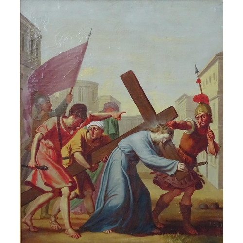 61 - Early XX after the Renaissance,  Oil on canvas, Road to Calvary ,  Christ carrying the cross through... 