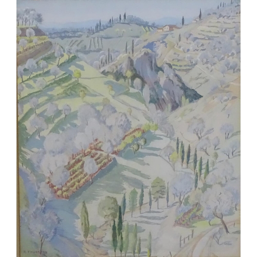 63 - Miss Rosalie Winifred Thurston (1905-1991), Watercolour, Valley Northern Italy,  Signed lower left a... 