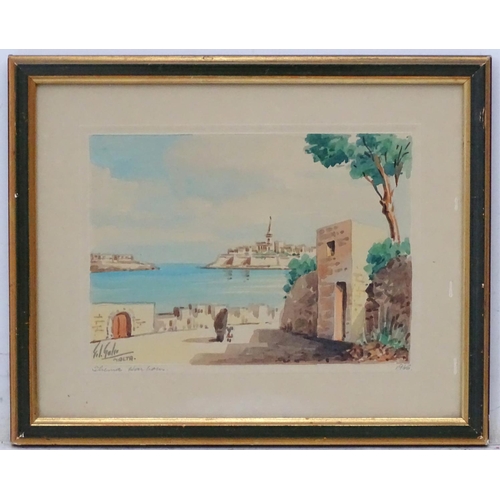 67 - Edwin Galea (1934) Maltese School, Watercolour,  ' Silema harbour 1966 ', Signed titled and dated un... 