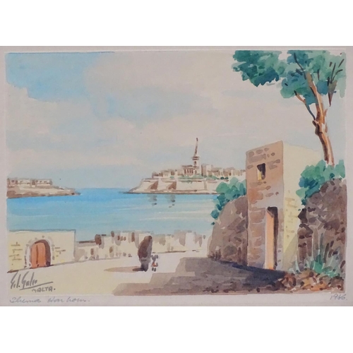 67 - Edwin Galea (1934) Maltese School, Watercolour,  ' Silema harbour 1966 ', Signed titled and dated un... 