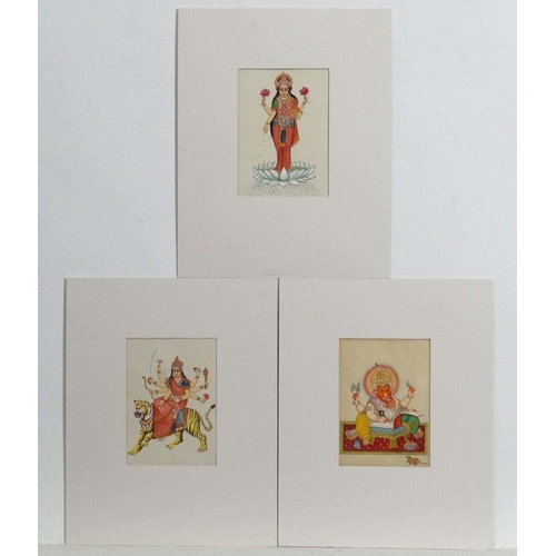 72 - Nepalese Art, 3 gouaches miniatures of Hindu Deities on paper, Ganesha , Lakshmi and Durga , Each ap... 