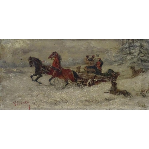 88 - Tomasz Viorsky c.1900 Polish,( also known as Wiorsky ) Oil on panel 1903, Chased by wolves  , a two ... 