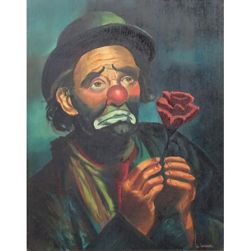 9 - C Ward (XX) American, Oil on board, Clown holding a rose, Signed lower right. 20'' x 15 1/2''