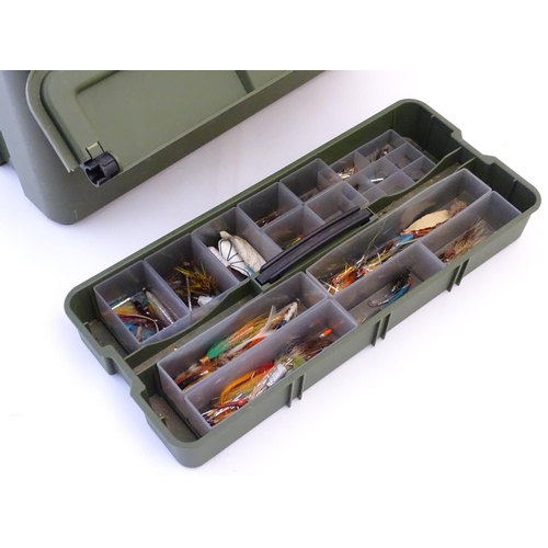 Fishing : a Raccoon Anglers Companion superior 2700 box contains a quantity  of flies , hooks fly lin