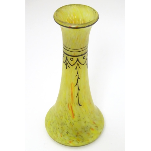 103 - Auguste Legras: an Art Deco signed yellow marbled vase, with ground pontil scar and applied decorati... 