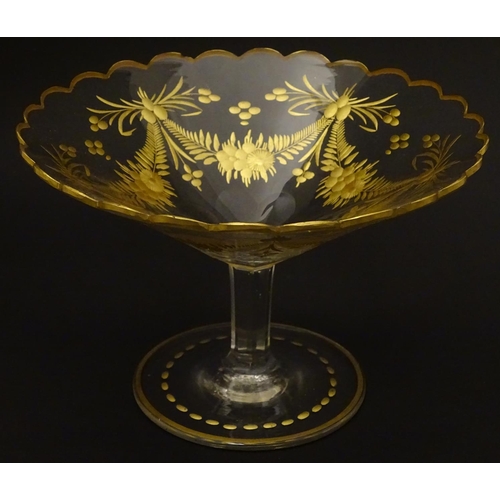 104 - St Louis : a pedestal tazza like bonbon dish with gilt decoration and an octagonal shaft, 4 1/4'' hi... 