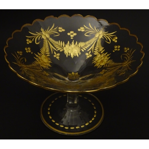 104 - St Louis : a pedestal tazza like bonbon dish with gilt decoration and an octagonal shaft, 4 1/4'' hi... 