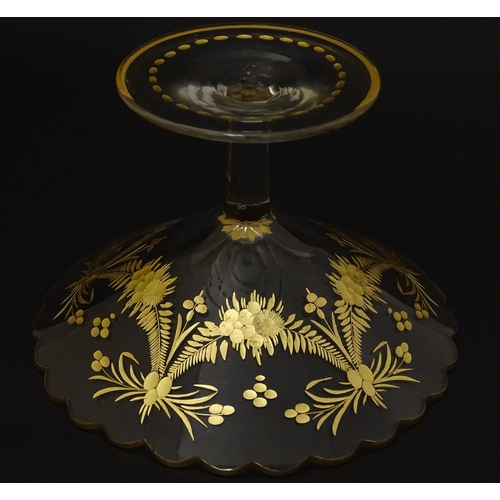 104 - St Louis : a pedestal tazza like bonbon dish with gilt decoration and an octagonal shaft, 4 1/4'' hi... 