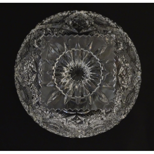 110 - Glass :a cut and pressed moulded lead glass pedestal bowl/tazza with octagonal stem and squared foot... 