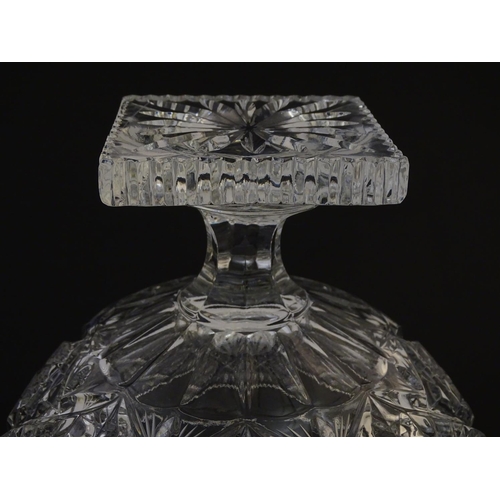 110 - Glass :a cut and pressed moulded lead glass pedestal bowl/tazza with octagonal stem and squared foot... 