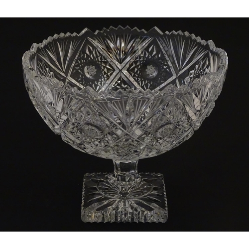 110 - Glass :a cut and pressed moulded lead glass pedestal bowl/tazza with octagonal stem and squared foot... 