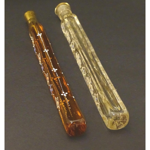 116 - Haunton-Barron Scent Bottle Collection : two Georgian circa 1800 freeblown scent bottles , one amber... 