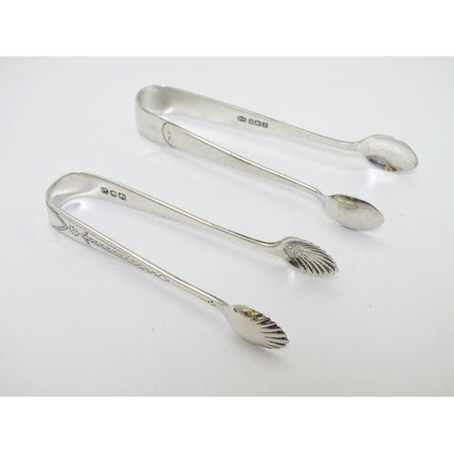 123 - Small silver sugar tongs: 1 x hallmarked Birmingham 1924 maker Robert Chandler,  1 x London  1905 ma... 