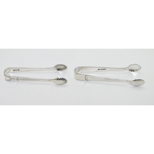 123 - Small silver sugar tongs: 1 x hallmarked Birmingham 1924 maker Robert Chandler,  1 x London  1905 ma... 