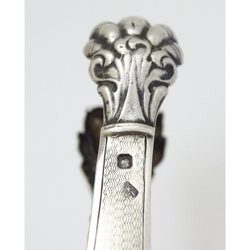 125 - French silver sugar tongs with lions paw grips 6'' long (38g)