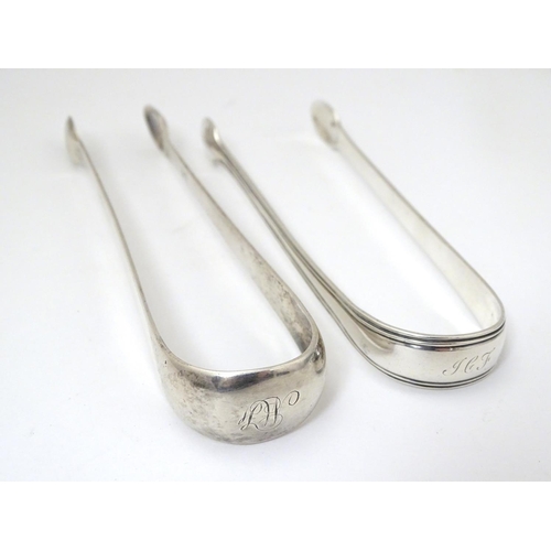 145 - 19thC Scottish silver sugar tongs, one maker RG the other AR? (2) (76g)