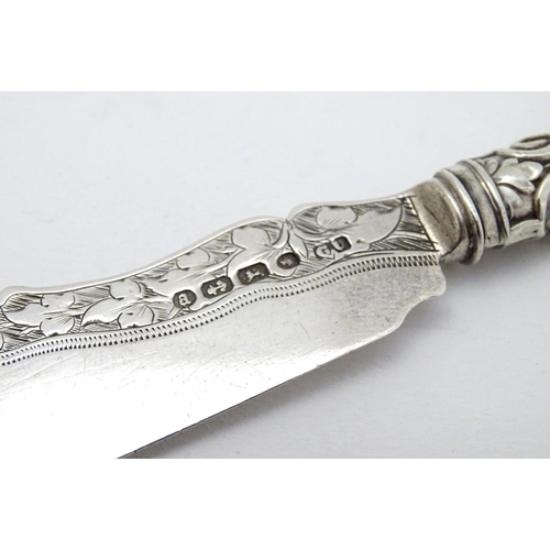 153 - A Victorian butter knife with silver blade hallmarked Birmingham 1875 maker George Unite 7'' long