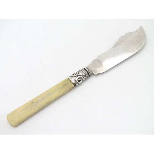 153 - A Victorian butter knife with silver blade hallmarked Birmingham 1875 maker George Unite 7'' long