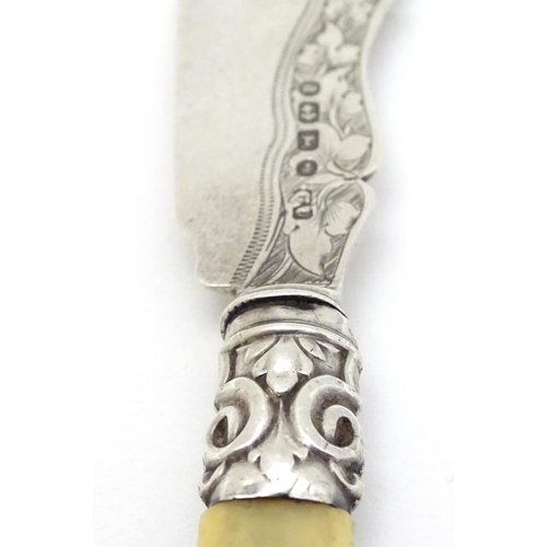 153 - A Victorian butter knife with silver blade hallmarked Birmingham 1875 maker George Unite 7'' long