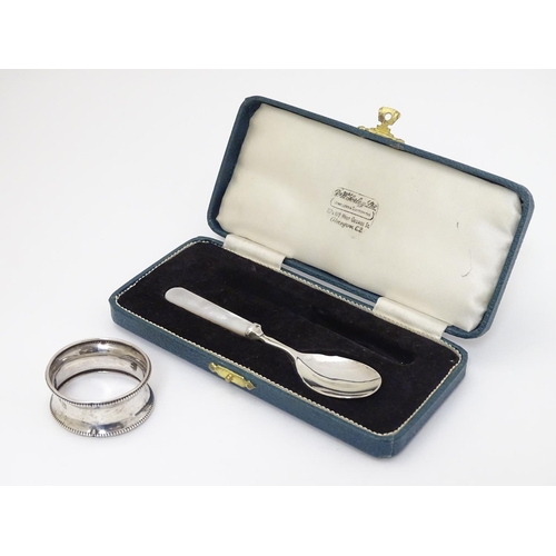 155 - A silver jam / preserve spoon with mother of pearl handle hallmarked Sheffield 1969 maker John Sande... 