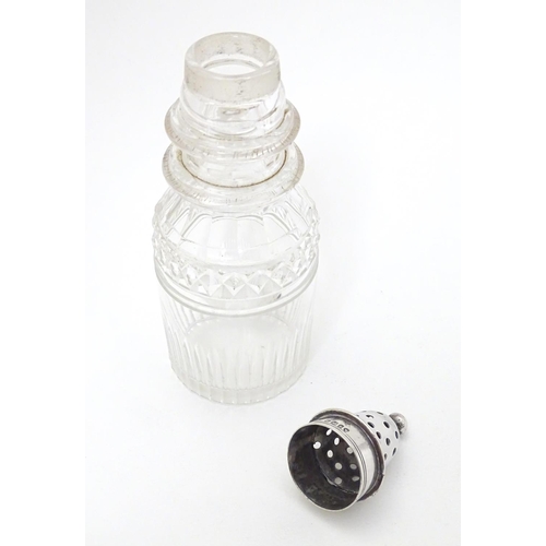 157 - A cut glass pepperette with silver top hallmarked London 1864 maker George John Richards & Edward Ch... 