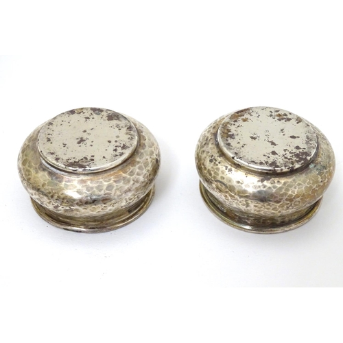 160 - A pair of Art Deco silver salts with hammered decoration hallmarked Birmingham 1923 maker Albert Edw... 