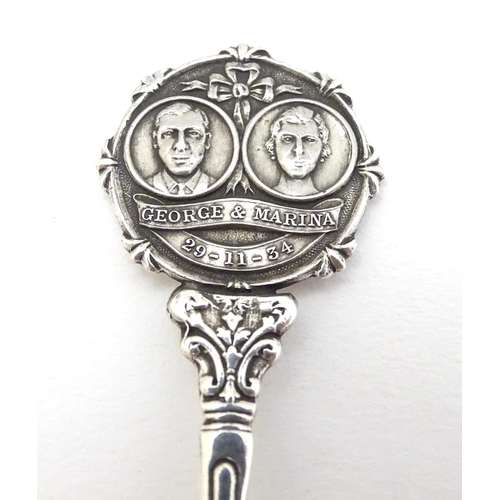 163 - A Commemorative silver teaspoon titled George & Marina 29-11-34. Hallmarked Birmingham 1934 maker J ... 