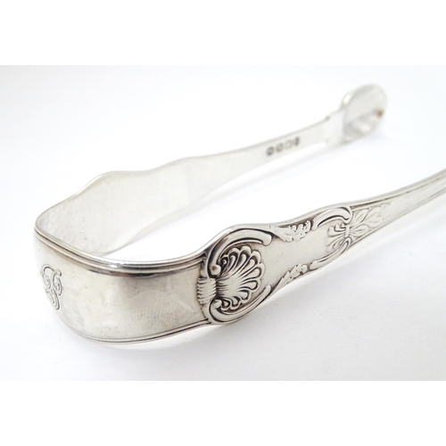 165 - Geo IV silver King's pattern sugar tongs hallmarked London 1829  maker JP. 5 1/2'' long (62g)