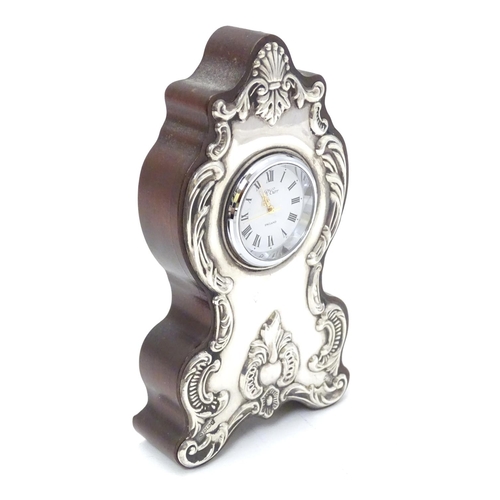 175 - A mantle clock with silver mounts hallmarked Sheffield 1988 maker Carrs of Sheffield 5 1/4'' high