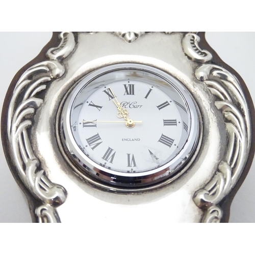 175 - A mantle clock with silver mounts hallmarked Sheffield 1988 maker Carrs of Sheffield 5 1/4'' high