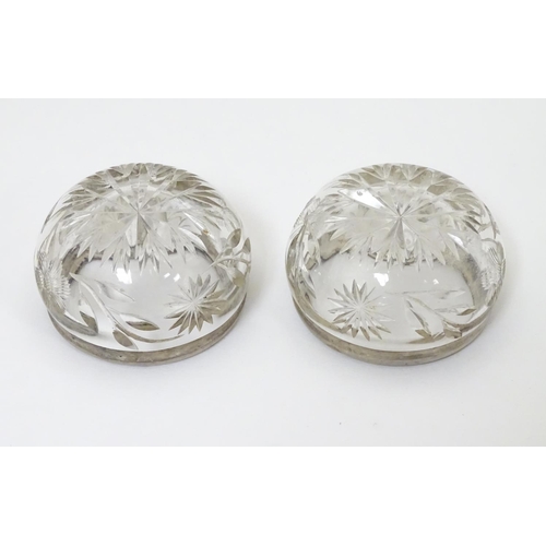 181 - A pair of cut glass salts with silver rims, hallmarked London 1913 maker William Henry Sparrow 2 1/2... 