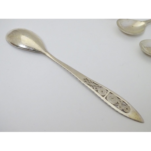 185 - A set of 6 .800 silver teaspoons with filigree decoration in the Maltese style 5 1/2'' long