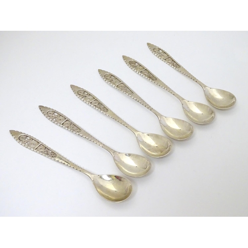 185 - A set of 6 .800 silver teaspoons with filigree decoration in the Maltese style 5 1/2'' long